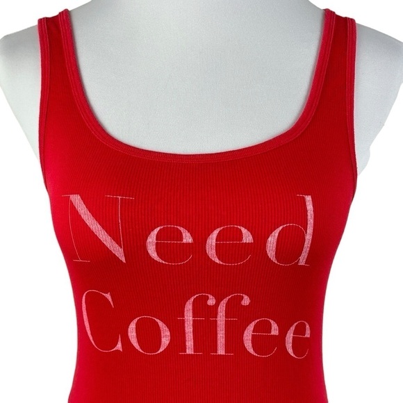 Old Navy 2 Tank Tops Red Ribbed "Need Coffee" and Navy Blue Tank Women's Medium - Picture 4 of 12